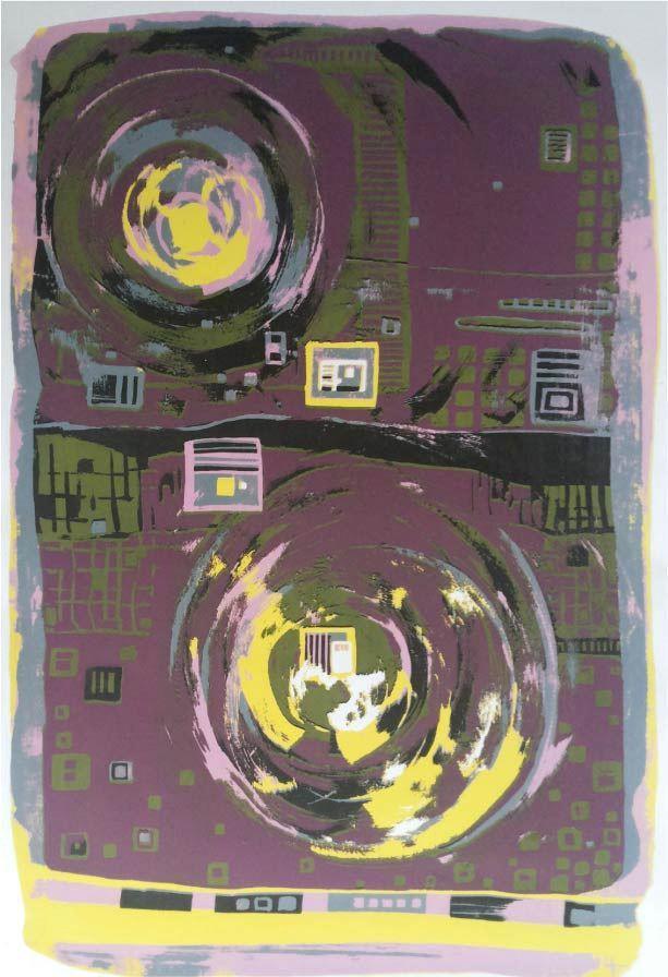 Abstract printmaking titled 'Life', 16x10 inches, by artist Radhika Barve on Paper