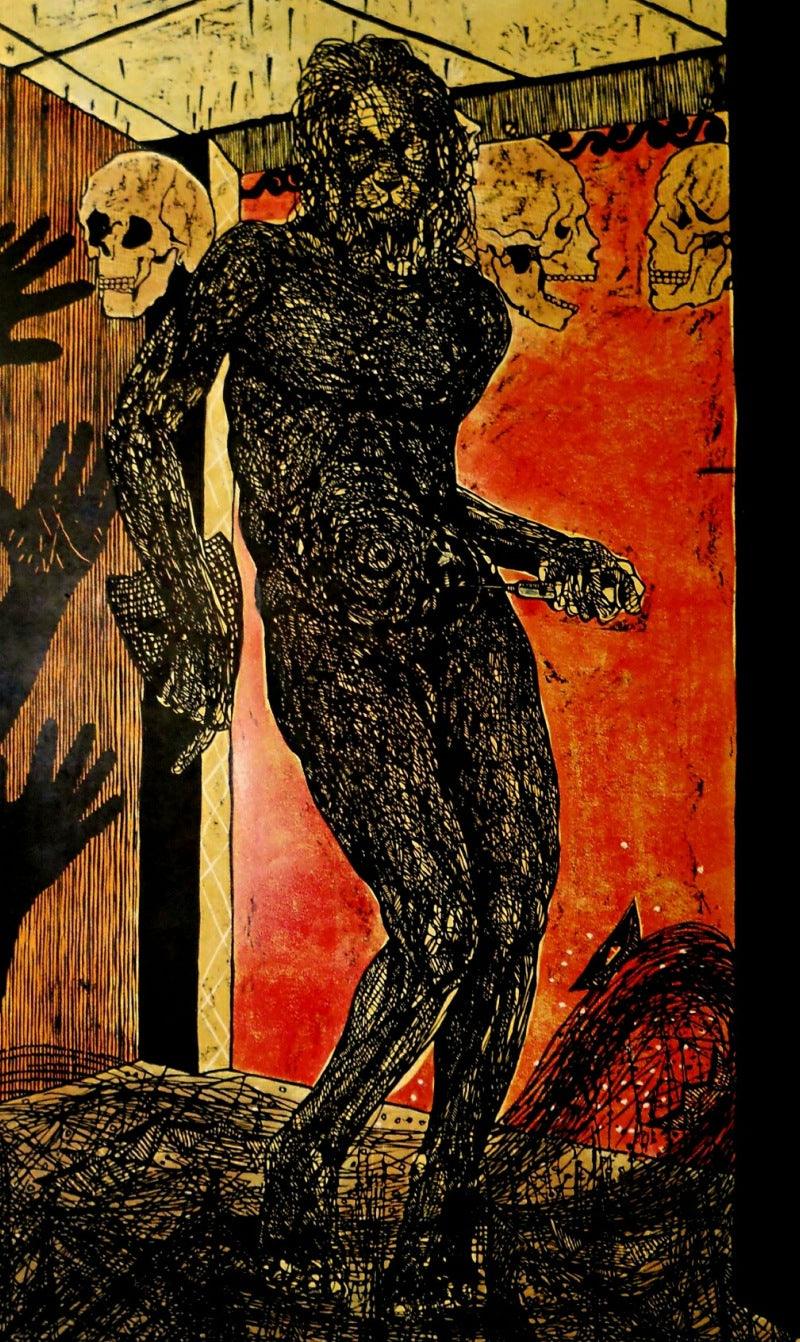 contemporary printmaking titled 'Life', 59x35 inches, by artist Jintu Mohan Kalita on Paper