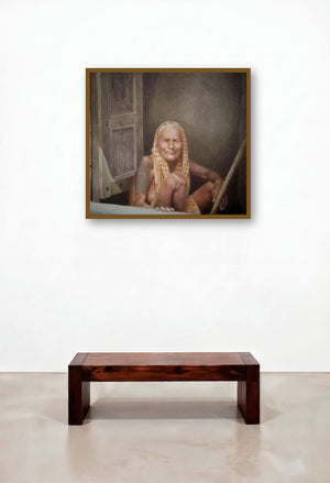 Life (Lines of Time) by artist Raghunath Sahoo displayed in a Japandi Family Room