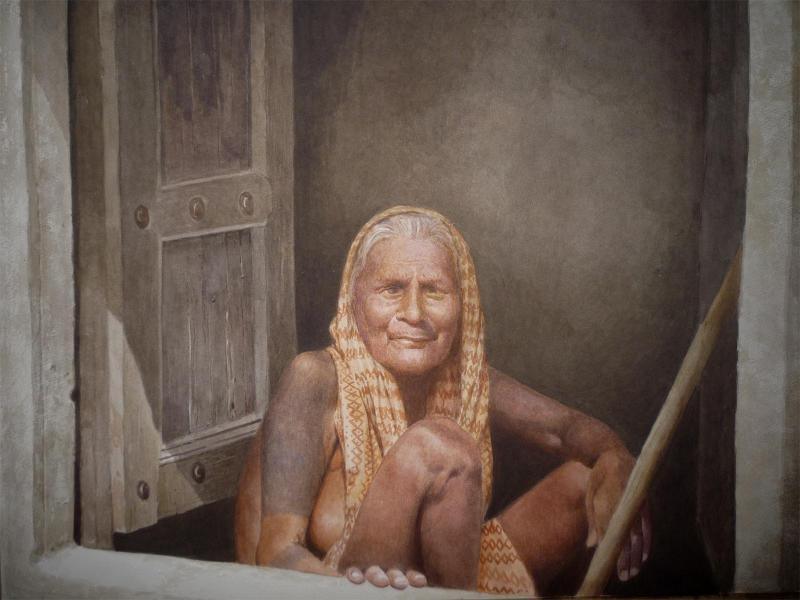 Figurative watercolor painting titled 'Life', 22x27 inches, by artist Raghunath Sahoo on Paper