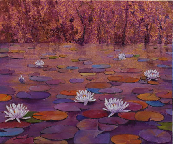 Lily Pond 17 36X30 Painting by Sulakshana Dharmadhikari | ArtZolo.com