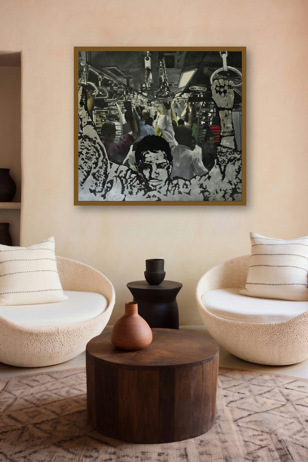 Local (Rhythms of the Rails) by artist Ajit Deswandikar displayed in a Modern gallery