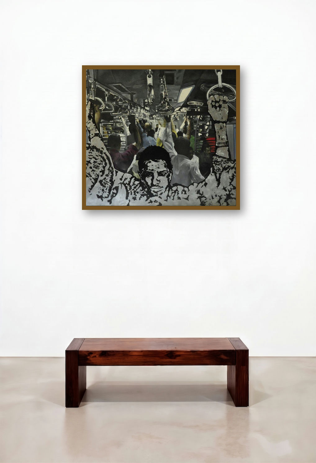 Local (Rhythms of the Rails) by artist Ajit Deswandikar displayed in a Traditional Family Room