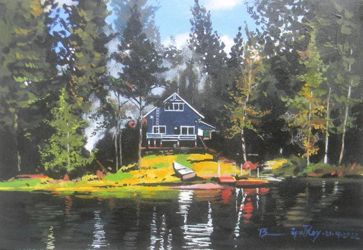 Lonely House In Forest Painting by Bipul Roy | ArtZolo.com