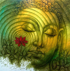 Religious oil painting titled 'Lord Buddha', 48x48 inches, by artist Prince Chand on Canvas