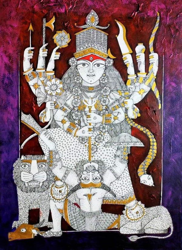 Lord Durga Painting by Samik De | ArtZolo.com