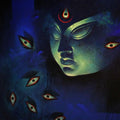Religious acrylic painting titled 'Lord Durga', 40x30 inches, by artist Bappa Haldar on Canvas