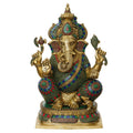 Religious handicraft titled 'Lord Ganesha', 16x9x6 inches, by artist Brass Handicrafts on Brass