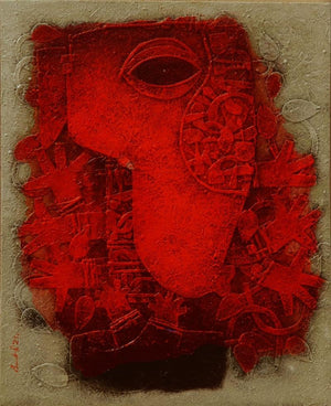 Religious mixed media painting titled 'Lord Ganesha', 30x24 inches, by artist Basuki Dasgupta on Canvas