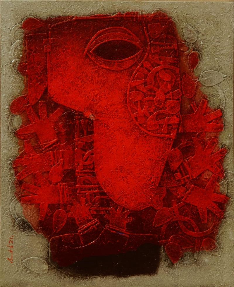 Religious mixed media painting titled 'Lord Ganesha', 30x24 inches, by artist Basuki Dasgupta on Canvas