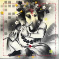 Religious acrylic charcoal painting titled 'Lord Ganesha', 15x15 inches, by artist Ajay De on Paper