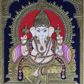 Religious tanjore traditional art titled 'Lord Ganesha', 24x18 inches, by artist Sanjay Tandekar on Cardboard