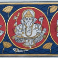 Religious phad traditional art titled 'Lord Ganesha', 8x18 inches, by artist Abhishek Joshi on Hanmade Canvas