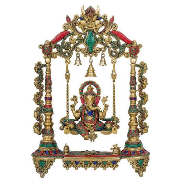 Lord Ganesha On A Decorated Swing Handicraft by Brass Handicrafts | ArtZolo.com