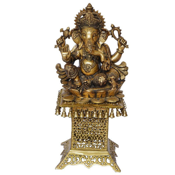 Lord Ganesha On A Premium Stand With Bells Handicraft by Brass Handicrafts | ArtZolo.com