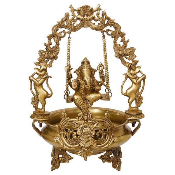 Lord Ganesha On Swing Urli Handicraft by Brass Handicrafts | ArtZolo.com