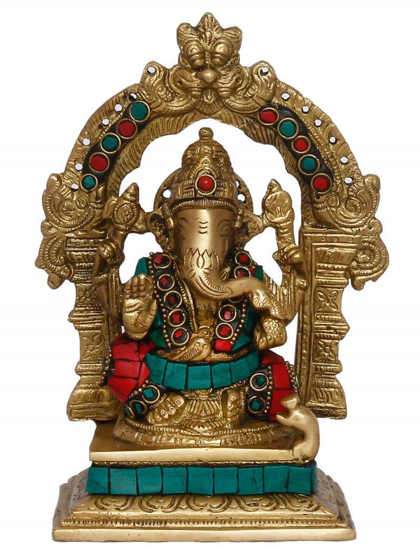 Lord Ganesha Sitting On Singhasan Handicraft by Brass Handicrafts | ArtZolo.com