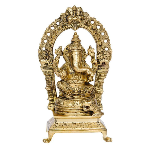 Lord Ganesha Sitting On Throne Handicraft by Brass Handicrafts | ArtZolo.com