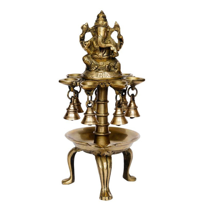 Lord Ganesha With Diya And Bells Handicraft by Brass Handicrafts | ArtZolo.com