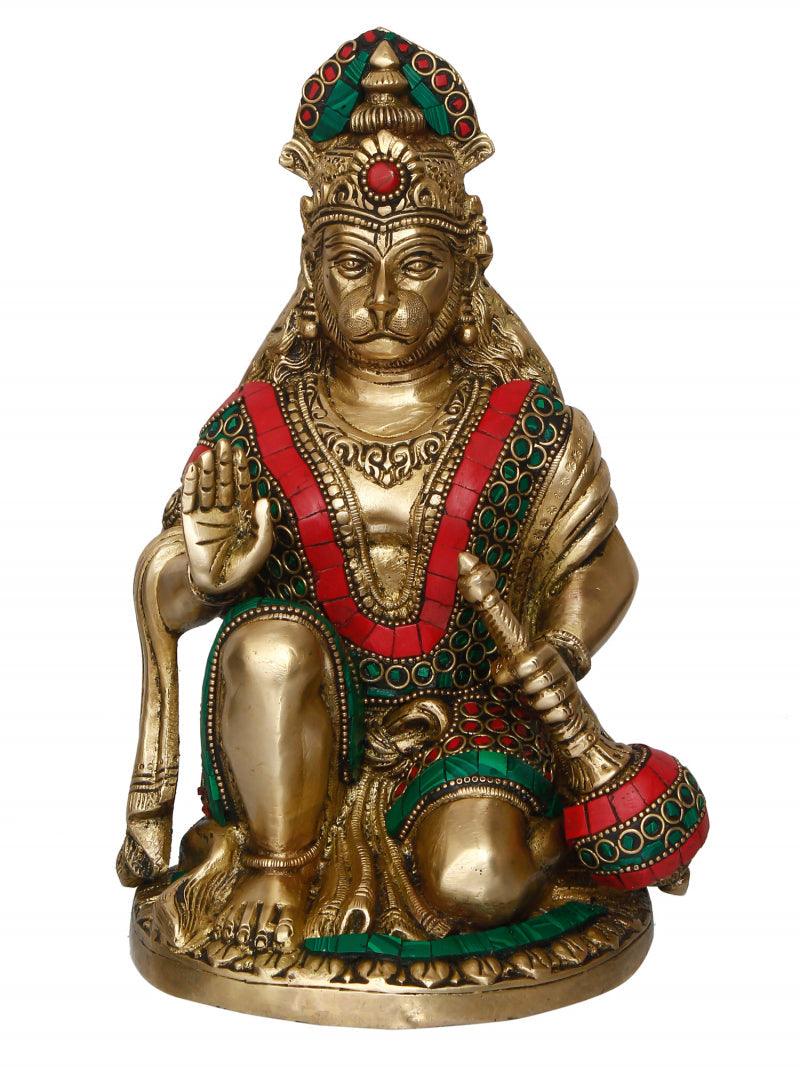 Religious handicraft titled 'Lord Hanuman', 9x6x5 inches, by artist Brass Handicrafts on Brass
