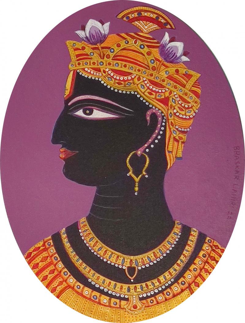 Religious acrylic painting titled 'Lord Krishna', 16x12 inches, by artist Bhaskar Lahiri on Canvas