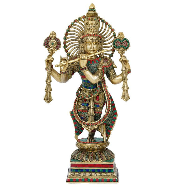 Lord Krishna Playing Flute 2 Handicraft by Brass Handicrafts | ArtZolo.com