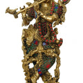 Religious handicraft titled 'Lord Krishna Playing Flute', 14x6x3 inches, by artist Brass Handicrafts on Brass
