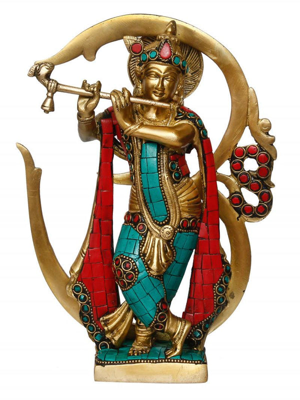 Lord Krishna Playing With Om Idol Handicraft by Brass Handicrafts | ArtZolo.com