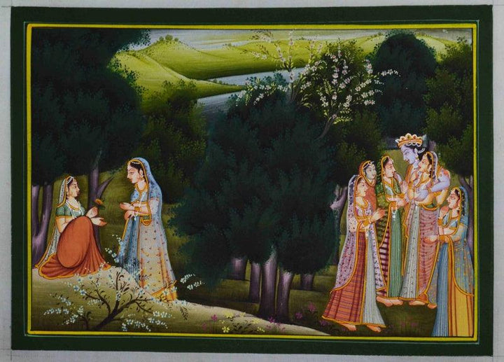 Lord Krishna With Gopis Traditional Art by Unknown | ArtZolo.com