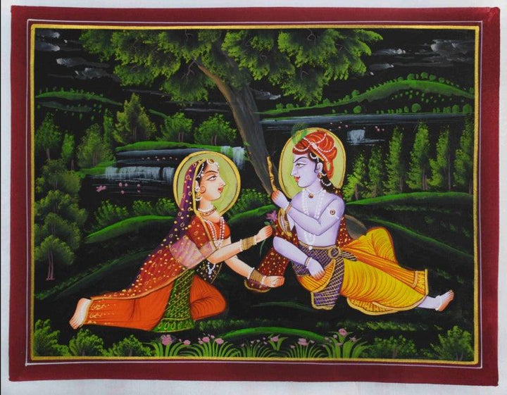 Lord Krishna With Radhaji Traditional Art by Unknown | ArtZolo.com