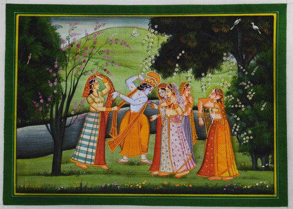 Lord Krishna With Radhaji In Raas Leela Traditional Art by Unknown | ArtZolo.com