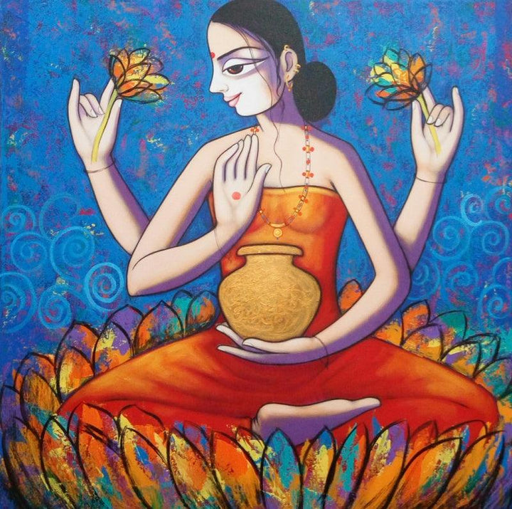 Lord Laxmi Painting by Pravin Utge | ArtZolo.com