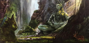 Religious acrylic painting titled 'Lord Shiva', 22x40 inches, by artist Prasad Karambat on Canvas Board