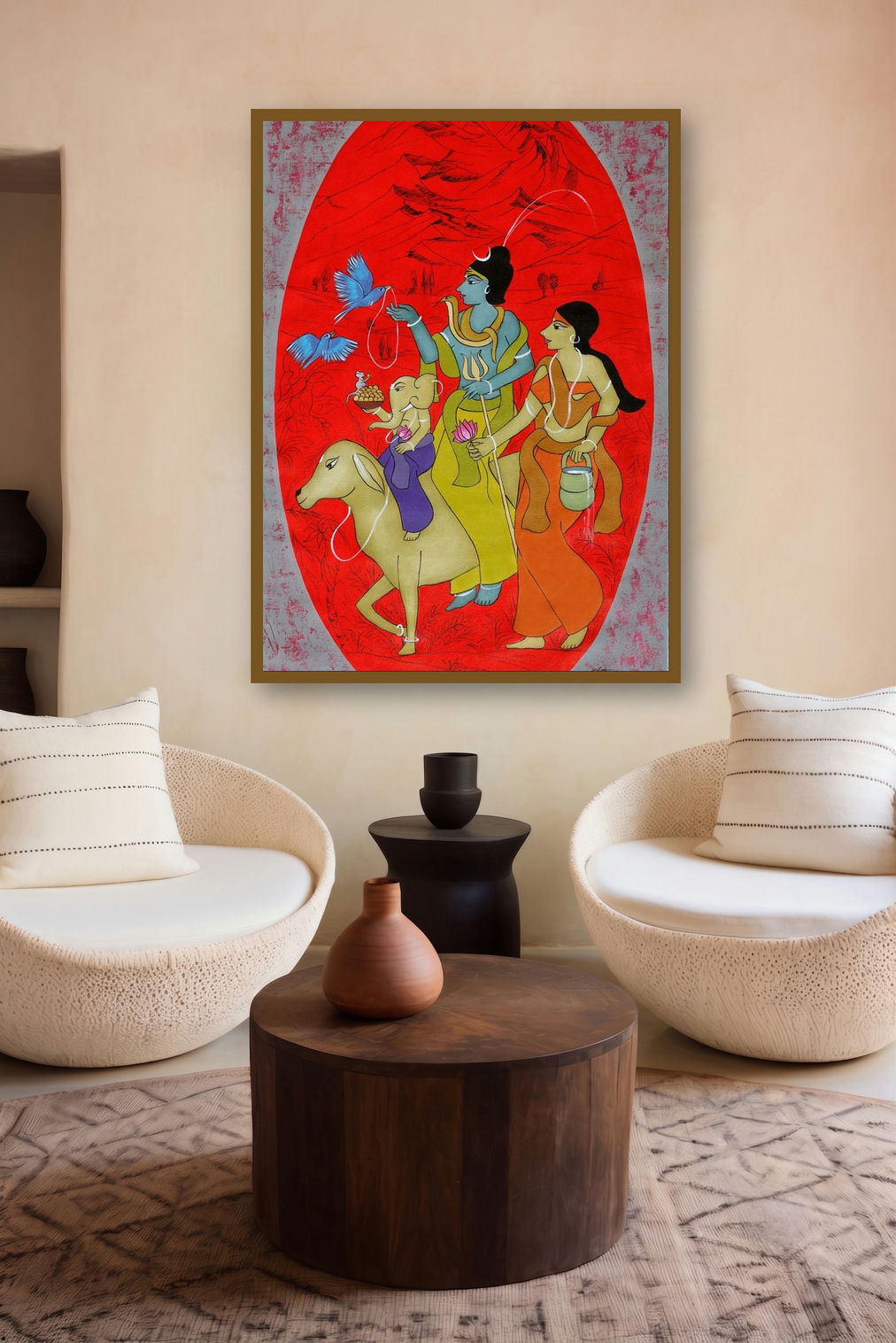 Lord Shiva (The Holy Family) by artist Chetan Katigar displayed in a Minimalist gallery