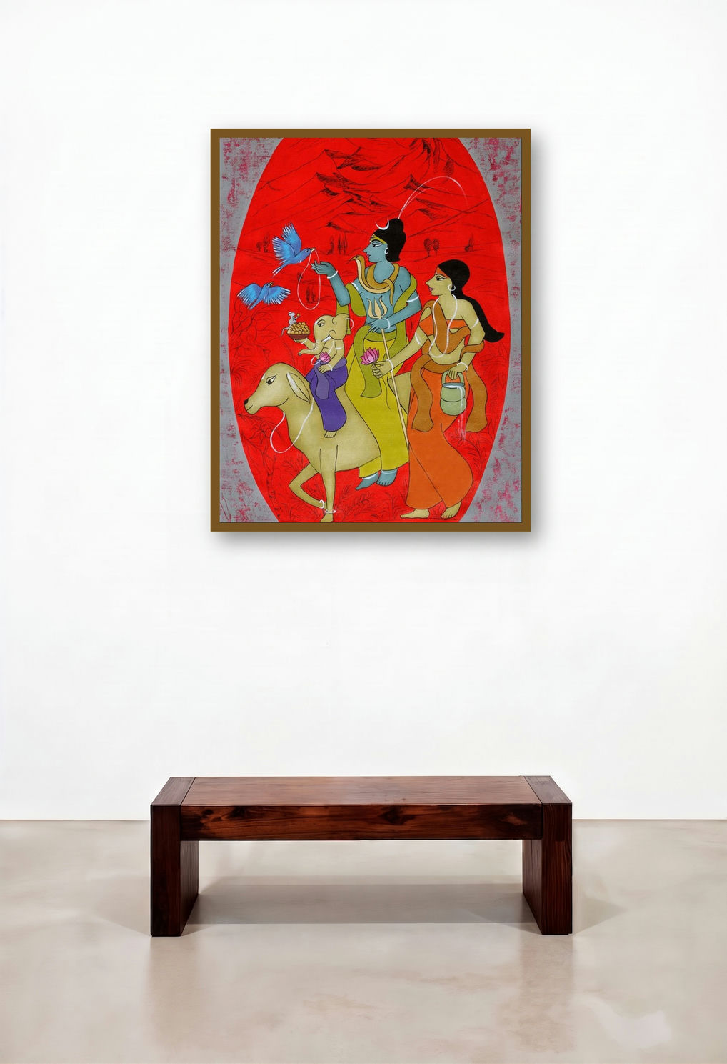 Lord Shiva (The Holy Family) by artist Chetan Katigar displayed in a Scandinavian Reception Area