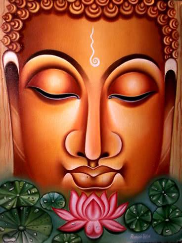 Figurative oil painting titled 'Lord buddha Painting Figurative Ind', 18x24 inches, by artist Ramesh Patel on Canvas