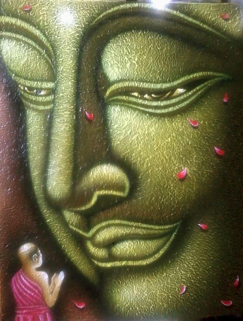 Religious acrylic painting titled 'Lord buddha painting', 18x24 inches, by artist Ramesh on Canvas Board