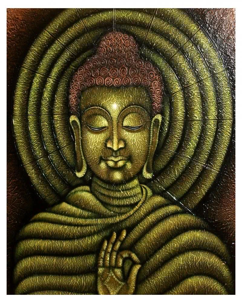 Religious acrylic painting titled 'Lord buddha painting', 30x30 inches, by artist Ramesh on Canvas Board