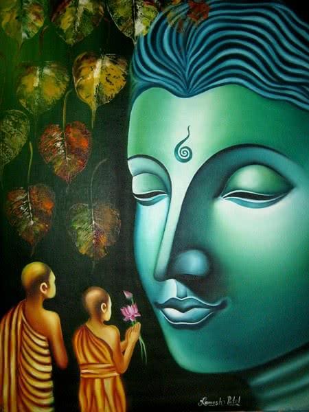 Figurative oil painting titled 'Lord buddha painting', 18x24 inches, by artist Ramesh on Canvas