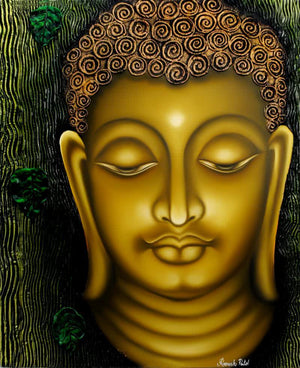 Figurative oil painting titled 'Lord buddha painting', 30x24 inches, by artist Ramesh on Canvas Board