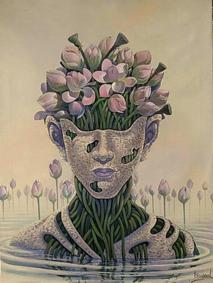 Figurative acrylic painting titled 'Lotus', 36x30 inches, by artist Bijay Biswaal on Canvas