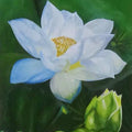 Nature oil painting titled 'Lotus', 12x12 inches, by artist Sumithran O M Oravanthuruth House on Canvas