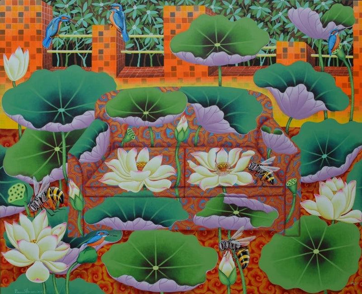 Lotus Pond 2 Painting by Ramu Das | ArtZolo.com