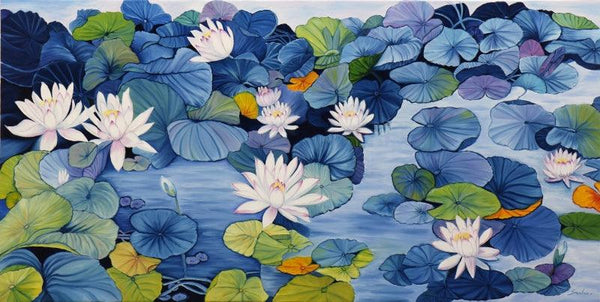 Lotus Pond 5 Painting by Sulakshana Dharmadhikari | ArtZolo.com