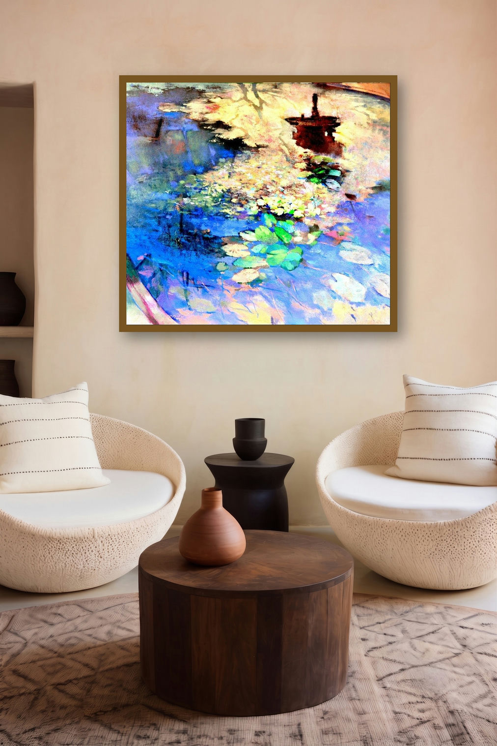 Lotus Pond by artist Sikandar Mulla displayed in a Modern gallery