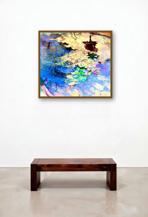 Lotus Pond by artist Sikandar Mulla displayed in a Japandi Family Room