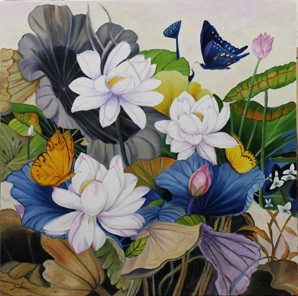 Lotus With Butterfly 14 Painting by Sulakshana Dharmadhikari | ArtZolo.com