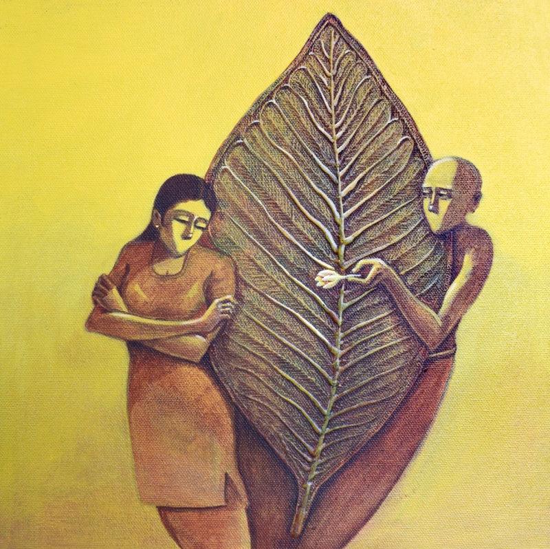 Figurative acrylic painting titled 'Love 2', 12x12 inches, by artist Virendra Chopde on Canvas