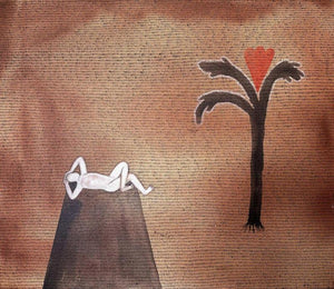 Love 2 (Solitary Contemplation**) by Santosh Pattar, Original Acrylic Figurative Painting on Canvas, Large Horizontal Wall Art