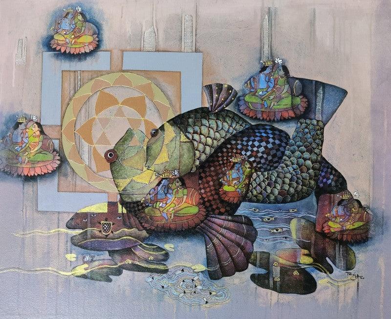 Religious acrylic painting titled 'Love', 24x30 inches, by artist Pooja Shelke on Canvas